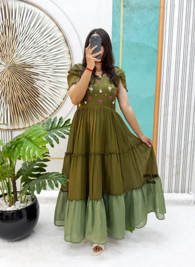 Elegant Maggam Work Mull Cotton Gown